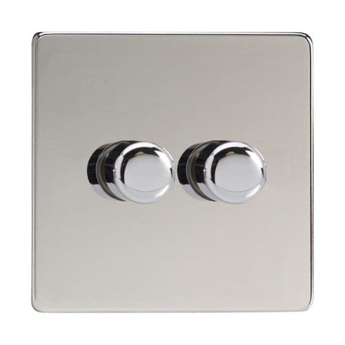 Varilight JDCP252S Screwless Polished Chrome 2 Gang 2-Way Push-On/Off LED Dimmer 0-120W V-Pro