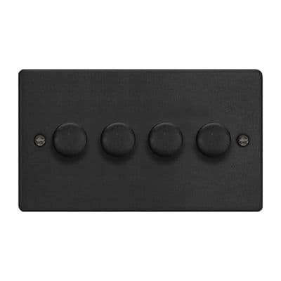 Varilight JDEDP254.MB Essential Matt Black 4 Gang 2W V-Pro Push On/Off Rotary LED Dimmer 120W