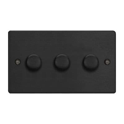 Varilight JDEDP303.MB Essential Matt Black 3 Gang 2W V-Pro Push On/Off Rotary LED Dimmer 120W