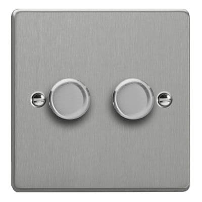Varilight JDEP252.BS Essential Brushed Steel 2 Gang 2W V-Pro Push On/Off Rotary LED Dimmer 120W