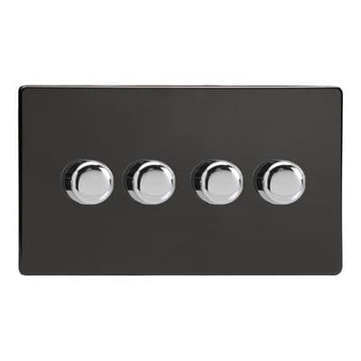 Varilight JDLDP254S Screwless Premium Black 4 Gang 2-Way Push-On/Off LED Dimmer 0-120W V-Pro