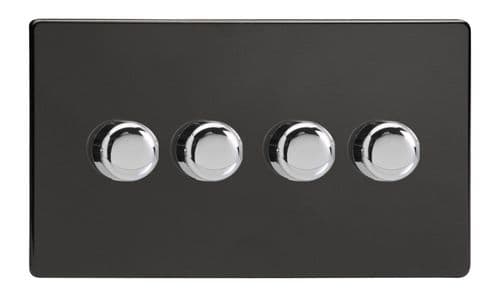 Varilight JDLDP254S Screwless Premium Black 4 Gang 2-Way Push-On/Off LED Dimmer 0-120W V-Pro