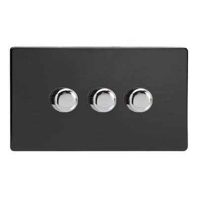 Varilight JDLDP303S Screwless Premium Black 3 Gang 2-Way Push On/Off LED Dimmer 0-120W V-Pro