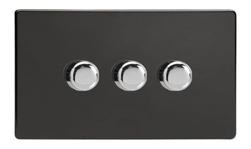 Varilight JDLDP303S Screwless Premium Black 3 Gang 2-Way Push On/Off LED Dimmer 0-120W V-Pro