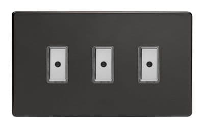 Varilight JDLE103S Screwless Premium Black 3 Gang V-Pro Remote/Touch Master LED Dimmer 0-100W