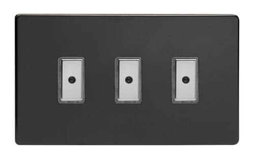 Varilight JDLE103S Screwless Premium Black 3 Gang V-Pro Remote/Touch Master LED Dimmer 0-100W