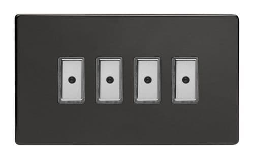 Varilight JDLE104S Screwless Premium Black 4 Gang V-Pro Remote/Touch Master LED Dimmer 0-100W