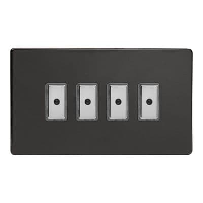 Varilight JDLE104S Screwless Premium Black 4 Gang V-Pro Remote/Touch Master LED Dimmer 0-100W