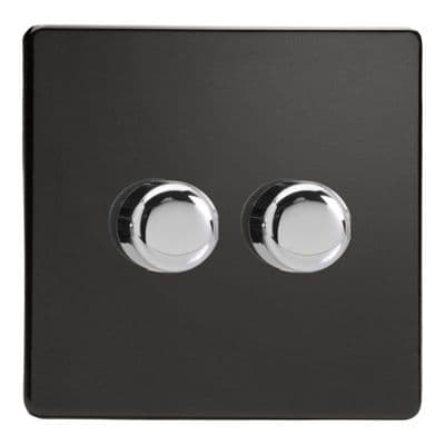 Varilight JDLP252S Screwless Premium Black 2 Gang 2-Way Push-On/Off LED Dimmer 0-120W V-Pro