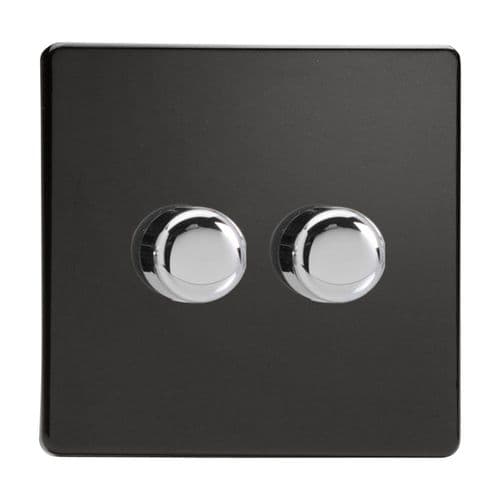 Varilight JDLP252S Screwless Premium Black 2 Gang 2-Way Push-On/Off LED Dimmer 0-120W V-Pro