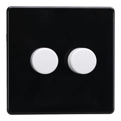 Varilight JDLP252WS Screwless Premium Black 2 Gang 2W V-Pro Push On/Off Rotary LED Dimmer 120W