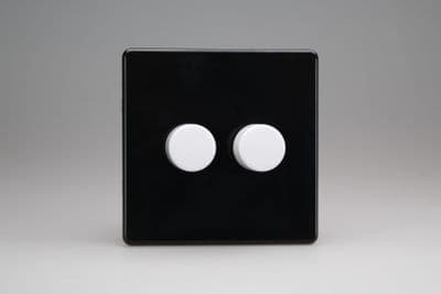 Varilight JDLP252WS Screwless Premium Black 2 Gang 2W V-Pro Push On/Off Rotary LED Dimmer 120W