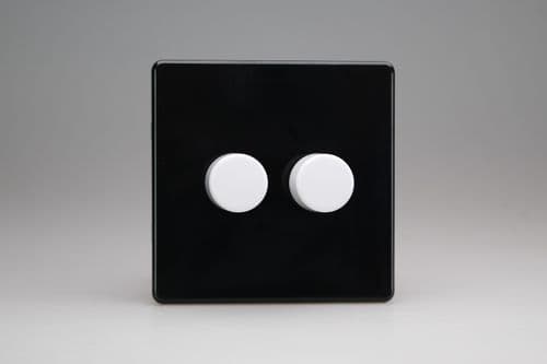 Varilight JDLP252WS Screwless Premium Black 2 Gang 2W V-Pro Push On/Off Rotary LED Dimmer 120W