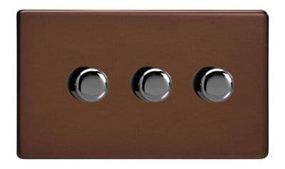 Varilight JDMDP303S Screwless Mocha 3 Gang 2-Way Push On/Off LED Dimmer 0-120W V-Pro