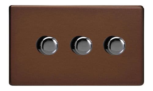 Varilight JDMDP303S Screwless Mocha 3 Gang 2-Way Push On/Off LED Dimmer 0-120W V-Pro