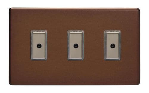 Varilight JDME103S Screwless Mocha 3 Gang V-Pro Remote/Touch Master LED Dimmer 0-100W
