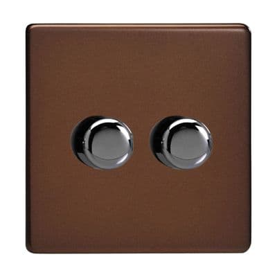 Varilight JDMP252S Screwless Mocha 2 Gang 2-Way Push-On/Off LED Dimmer 0-120W V-Pro