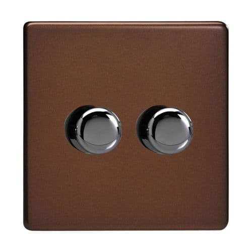 Varilight JDMP252S Screwless Mocha 2 Gang 2-Way Push-On/Off LED Dimmer 0-120W V-Pro