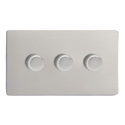 Varilight JDNDP303S Screwless Satin Chrome 3 Gang 2-Way Push On/Off LED Dimmer 0-120W V-Pro