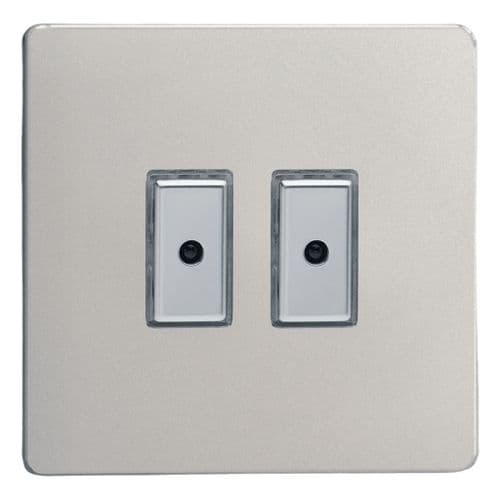 Varilight JDNE102S Screwless Satin Chrome 2 Gang V-Pro Remote/Touch Master LED Dimmer 0-100W