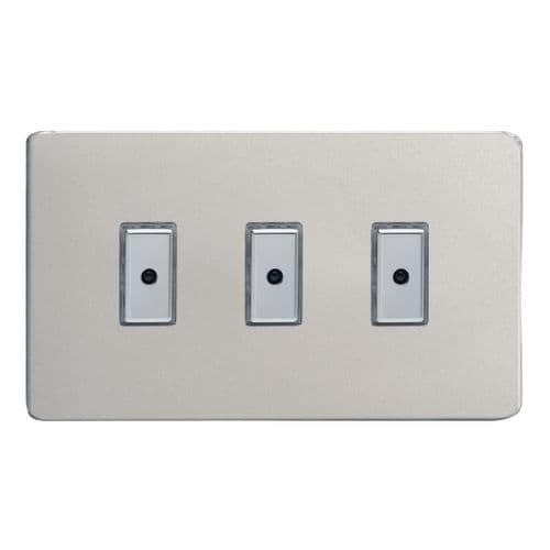 Varilight JDNE103S Screwless Satin Chrome 3 Gang V-Pro Remote/Touch Master LED Dimmer 0-100W