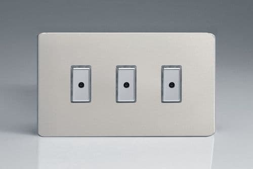 Varilight JDNE103S Screwless Satin Chrome 3 Gang V-Pro Remote/Touch Master LED Dimmer 0-100W