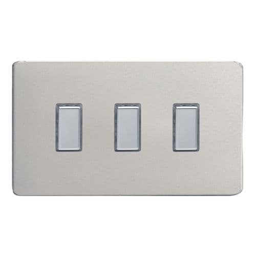 Varilight JDNES003S Screwless Satin Chrome 3 Gang Touch Dimming Slave (use with V-Pro Master)