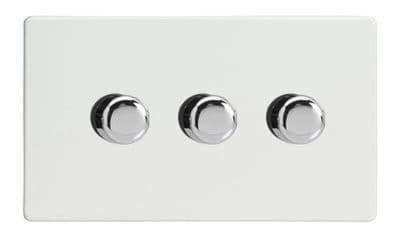 Varilight JDQDP303S Screwless Premium White 3 Gang 2-Way Push On/Off LED Dimmer 0-120W V-Pro