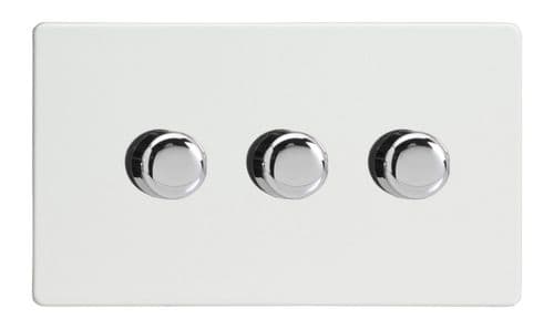 Varilight JDQDP303S Screwless Premium White 3 Gang 2-Way Push On/Off LED Dimmer 0-120W V-Pro