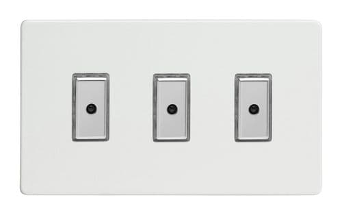 Varilight JDQE103S Screwless Premium White 3 Gang V-Pro Remote/Touch Master LED Dimmer 0-100W