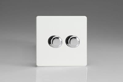 Varilight JDQM102S Screwless Premium White 2 Gang V-Pro Multi-Way Master LED Dimmer 120W