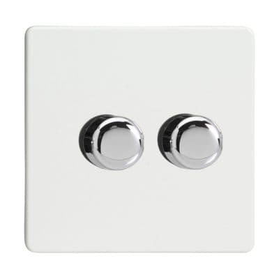 Varilight JDQP252S Screwless Premium White 2 Gang 2-Way Push-On/Off LED Dimmer 0-120W