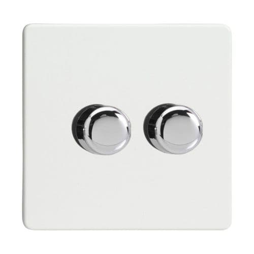 Varilight JDQP252S Screwless Premium White 2 Gang 2-Way Push-On/Off LED Dimmer 0-120W