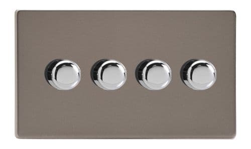 Varilight JDRDP254S Screwless Pewter 4 Gang 2-Way Push-On/Off LED Dimmer 0-120W V-Pro