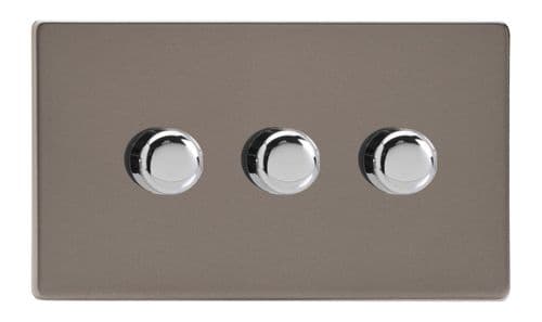 Varilight JDRDP303S Screwless Pewter 3 Gang 2-Way Push On/Off LED Dimmer 0-120W V-Pro