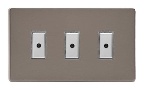 Varilight JDRE103S Screwless Pewter 3 Gang V-Pro Remote/Touch Master LED Dimmer 0-100W