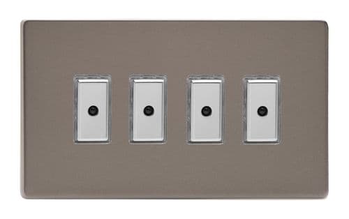 Varilight JDRE104S Screwless Pewter 4 Gang V-Pro Remote/Touch Master LED Dimmer 0-100W