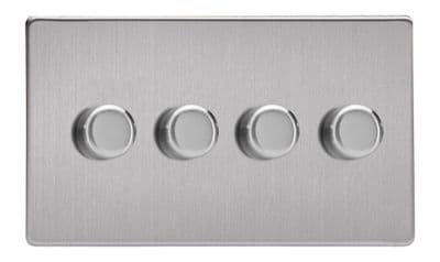 Varilight JDSDP254S Screwless Brushed Steel 4 Gang 2-Way Push-On/Off LED Dimmer 0-120W V-Pro