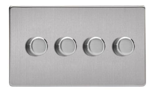 Varilight JDSDP254S Screwless Brushed Steel 4 Gang 2-Way Push-On/Off LED Dimmer 0-120W V-Pro