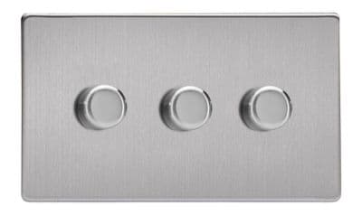 Varilight JDSDP303S Screwless Brushed Steel 3 Gang 2-Way Push On/Off LED Dimmer 0-120W V-Pro