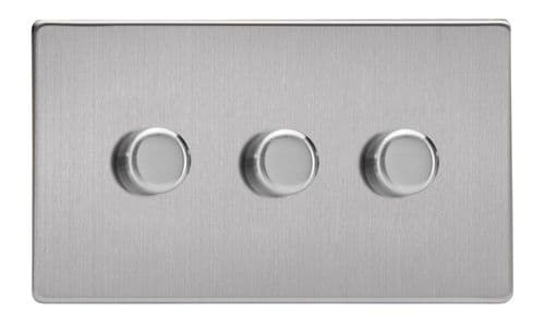 Varilight JDSDP303S Screwless Brushed Steel 3 Gang 2-Way Push On/Off LED Dimmer 0-120W V-Pro