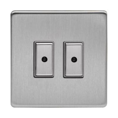 Varilight JDSE102S Screwless Brushed Steel 2 Gang V-Pro Remote/Touch Master LED Dimmer 0-100W