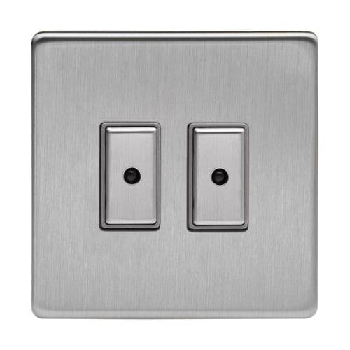 Varilight JDSE102S Screwless Brushed Steel 2 Gang V-Pro Remote/Touch Master LED Dimmer 0-100W