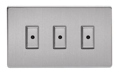 Varilight JDSE103S Screwless Brushed Steel 3 Gang V-Pro Remote/Touch Master LED Dimmer 0-100W