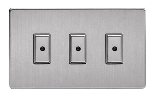 Varilight JDSE103S Screwless Brushed Steel 3 Gang V-Pro Remote/Touch Master LED Dimmer 0-100W