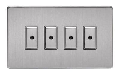 Varilight JDSE104S Screwless Brushed Steel 4 Gang V-Pro Remote/Touch Master LED Dimmer 0-100W