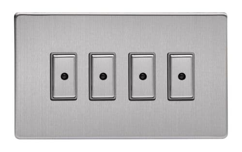 Varilight JDSE104S Screwless Brushed Steel 4 Gang V-Pro Remote/Touch Master LED Dimmer 0-100W
