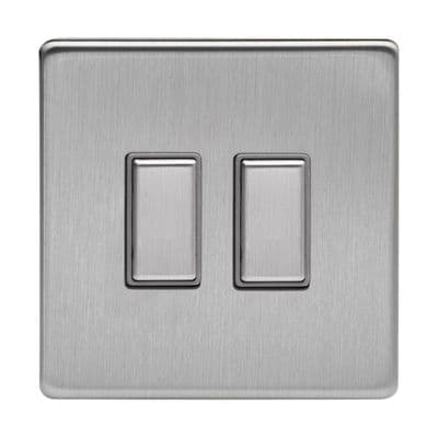 Varilight JDSES002S Screwless Brushed Steel 2 Gang Touch Dimming Slave (use with V-Pro Master)
