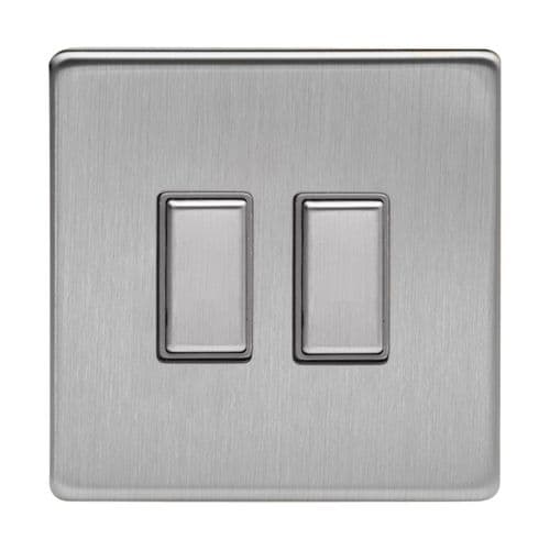 Varilight JDSES002S Screwless Brushed Steel 2 Gang Touch Dimming Slave (use with V-Pro Master)