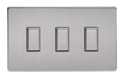 Varilight JDSES003S Screwless Brushed Steel 3 Gang Touch Dimming Slave (use with V-Pro Master)